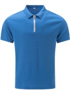 Męska koszulka polo z zamkiem old money - Niebieska