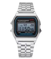 ZEGAREK ELEKTRONICZNY LCD SREBRNY - STOPER, ALARM, STYL RETRO