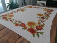 LNIANY NATURALNY RUSTYKALNY OBRUS RAJSKIE KWIATY PIWONIE 130 x 160