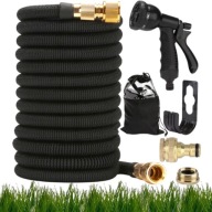 MOCNY WĄŻ OGRODOWY ROZCIĄGLIWY ELASTYCZNY 15m + PISTOLET ZŁĄCZKI Z MOSIĄDZU
