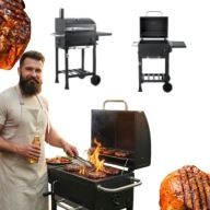 GRILL WĘGLOWY OGRODOWY TERMOMETR DUŻY KOMIN ŻELIWNY RUSZT POPIELNIK MOBILNY