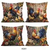 Poszewki na poduszki 4 szt. 45x45cm KURY KOGUTY WIEŚ KURNIK 45261
