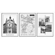 Plakaty Katowice, Zestaw 3 x 30x40cm, Mapa Katowic, Spodek w Katowicach.