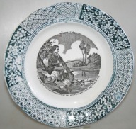 STARY DEKORACYJNY TALERZ WĘDKARZ I RYBY 3