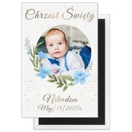 PAMIĄTKA CHRZTU ŚWIĘTEGO magnes ze zdjęciem „Błękitne Kwiaty” + OPAKOWANIE