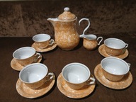 KAROLINA SERWIS DO KAWY POMARAŃCZOWY MARMUREK LATA 70 STARA PORCELANA 6osób