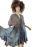 INDIA SUKIENKA jedwabna SZEROKI DÓŁ FALBANA CHWOSTY 36/38