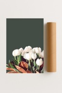 Plakat bez ram 50x70cm Białe Tulipany Kwiaty Natura Bukiet Minimalizm Hit