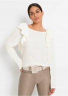 sweter ecru z falbanką oversize 40/42nowy