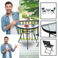 MEBLE OGRODOWE NA MAŁY BALKON ZESTAW SKŁADANY KAWOWY 2 OSOBY METAL JUMI