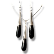 SZ100 - Komplet kolczyki i wisiorek CZARNE fasetowane