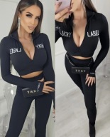 Czarny komplet prążek Top + Legginsy Lucky Label 38 M