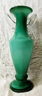 WAZON SZKLANY "AMFORA" SELEDYNOWY OKRES PRL DEKORACJA VINTAGE UNIKAT 36 cm