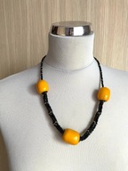 vintage naszyjnik czarne koraliki żółte ozdoby bakelit lata 60' prezent