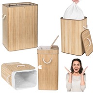 KOSZ NA PRANIE BAMBUSOWY DUŻY BRĄZOWY POJEMNIK Z POKRYWĄ 80L WOLNOSTOJĄCY
