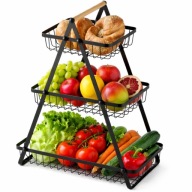 KOSZ NA OWOCE KOSZYK NA WARZYWA STOJAK PIĘTROWY CZARNY 3 POZIOMY METALOWY