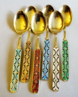 srebro 925 - emaliowane łyżeczki - Znakomity jubiler Einar Modahl, Oslo