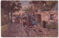 Ułani Niemcy walki w wiosce 1915r. konie