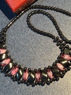 NASZYJNIK KOLIA HEMATYTY Z RÓŻOWYMI KAMIENIAMI