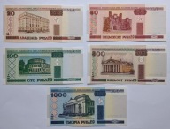 Zestaw Banknotów Białoruś 20 50 100 500 1000 Rubli 2000 rok