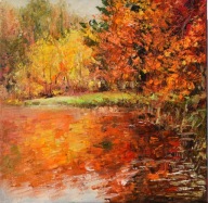 Jesienne" obraz olejny na płótnie 30x30cm , oryginał Garncarek Al,,,