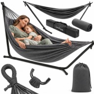 HAMAK OGRODOWY ZE STELAŻEM DWUOSOBOWY STOJAK DO HAMAKA STALOWY + POKROWIEC