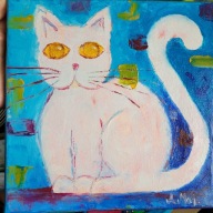 A.Maj. OBRAZ OLEJNY 20x20 cm 'Grzeczny kotek'