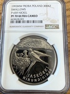 NIKIEL 300000 zł Jaskółki Hirundindae 1993 NGC PF 70 MAX NOTA IDEAŁ RARYTAS