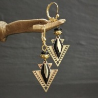 Kolczyki damskie wiszące Premium Handmade złoto czarne boho hippie