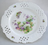 SECESJA AŻUROWA PATERA FIOŁKI i HORTENSJE 30 cm.