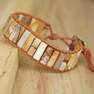 BOHO BRANSOLETKA SKÓRA KAMIENIE jaspisy beżowe