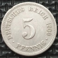 **NIEMCY [1386] *5 Pfennig 1909 A Wilhelm I *typ 2