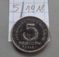 5 FENIGÓW z 1918 roku , KRÓLESTWO POLSKIE