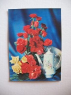 KWIATY RÓŻE DZBANEK stara POCZTÓWKA TRÓJWYMIAROWA