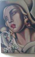 Tamara Łempicka- Kobieta w kapeluszu, rękodzieło 60 na 80 cm