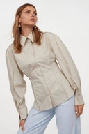 H & M bufiaste rękawy koszula taliowana gorsetowa beżowa taliowana kremowa