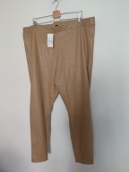 Damskie beżowe legginsy imitacja skóry rurki skinny wysoki stan 52