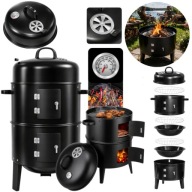 GRILL WĘGLOWY OGRODOWY 3w1 WĘDZARNIA BECZKA OGRODOWA PALENISKO + TERMOMETR