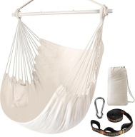 FOTEL WISZĄCY BUJANY KOKON HUŚTAWKA KRZESŁO WYTRZYMAŁY KREMOWO-BIAŁA