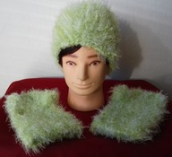 Czapka i mitenki - puszysty komplet szydełkowy rozmiar uniwersalny