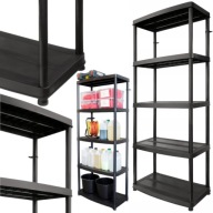 REGAŁ MAGAZYNOWY GARAŻOWY PLASTIKOWY CZARNY DO GARAŻU PIWNICY 180 CM