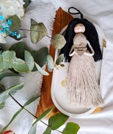 Aniołek Makrama Anioł Stróż Beżowy Aniołek ze sznurka Zawieszka na choinkę