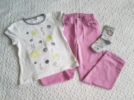 Newbie bluzka spodnie różowe i skarpetki róże nowe roz 128