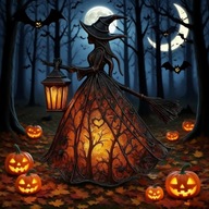 Lampa Wiedźma na Halloween, rękodzieło z żywicy