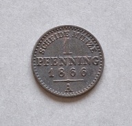 PRUSY 1 PFENNING 1866 A