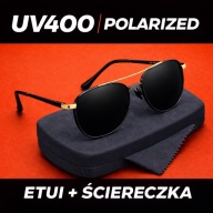 Okulary Przeciwsłoneczne Polaryzacyjne UV400 Pilotki Czarno-Złote + Etui