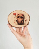 Mini obrazek z plastra brzozy - podstawka pod kubek - zakochany bebok