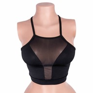Top damski czarny crop siateczka elastyczny paski plecy XS-M