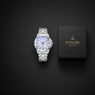 Biznesowy Zegarek Męski Srebrny Biała-blue tarcza STAL Nierdzewna Datownik