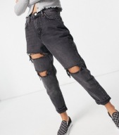 TOPSHOP SPODNIE DAMSKIE JEANSOWE PRZETARCIA SZARE Z DZIURAMI MOM W32 L30 42